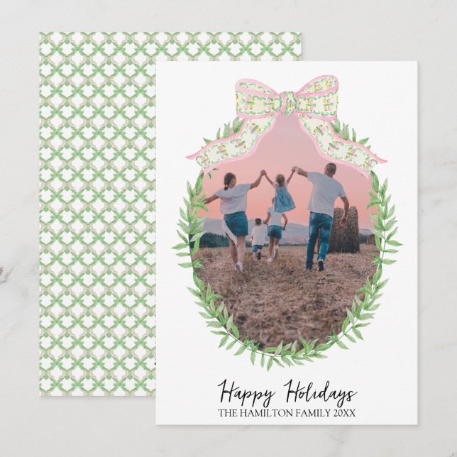 Christmas Coquette Wreath Photo Grandmillennial Holiday Card (Front/Back)