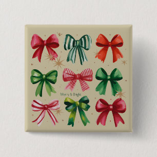 Christmas Coquettes Red Green Bow Xmas Season Girl 15 Cm Square Badge