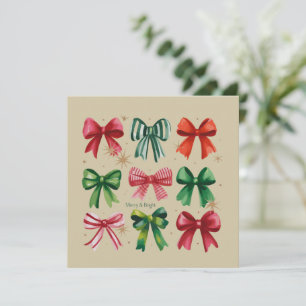 Christmas Coquettes Red Green Bow Xmas Season Girl Holiday Card