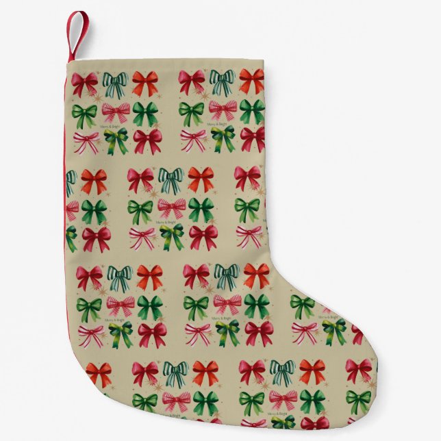 Christmas Coquettes Red Green Bow Xmas Season Girl Small Christmas Stocking (Front)