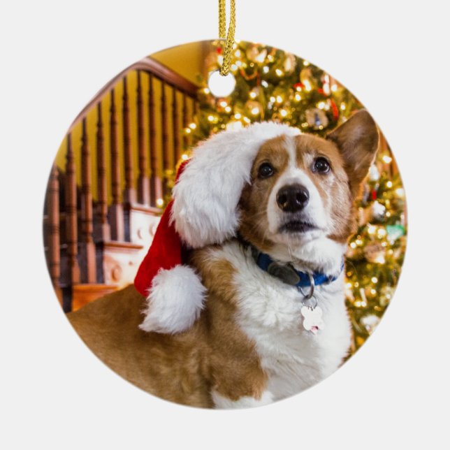 Christmas Corgi Ceramic Tree Decoration (Front)