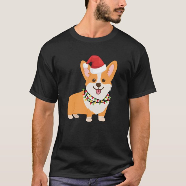 Christmas Corgi dog cartoon style Fawn Red Swea T-Shirt (Front)