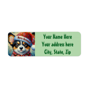 Christmas Corgi Dog Puppy Santa Hat Return Address