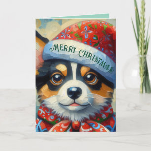 Christmas Corgi Dog Puppy w/Santa Hat Card