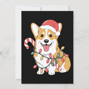 Christmas Corgi Dog Santa Hat Lights Candy Cane Invitation