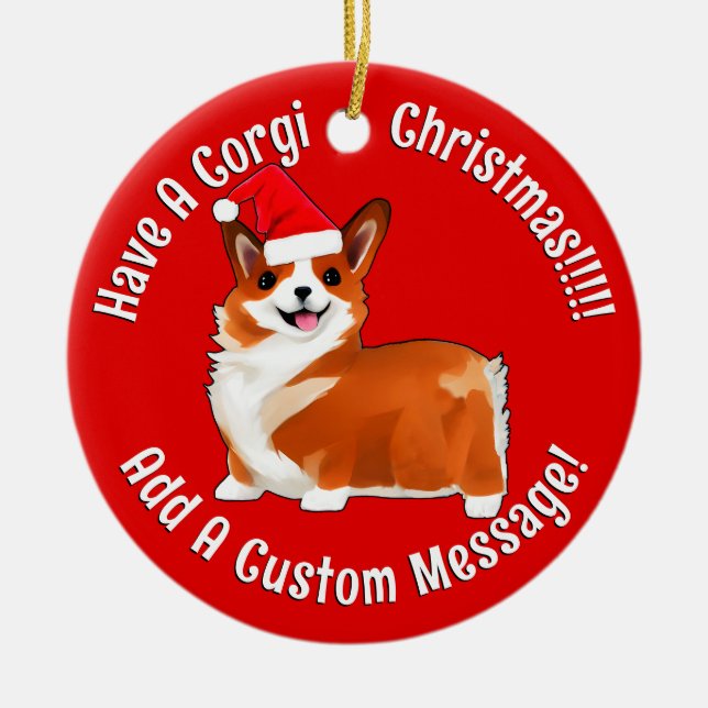 Christmas Corgi Dog With Santa Hat Ceramic Tree Decoration (Front)