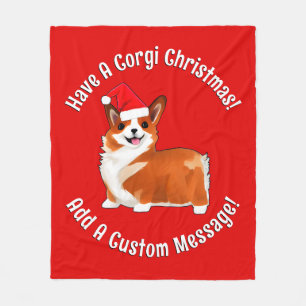 Christmas Corgi Dog With Santa Hat Fleece Blanket