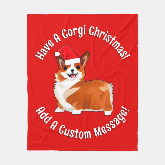 Christmas Corgi Dog With Santa Hat Fleece Blanket (Front)
