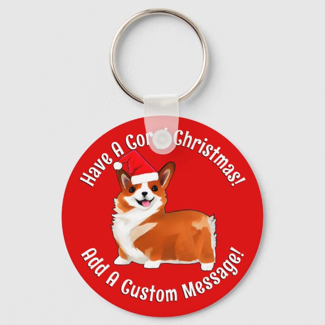 Christmas Corgi Dog With Santa Hat Key Ring (Front)