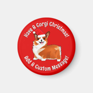 Christmas Corgi Dog With Santa Hat Magnet