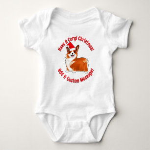 Christmas Corgi Dog With Santa Hat T-Shirt Baby Bodysuit