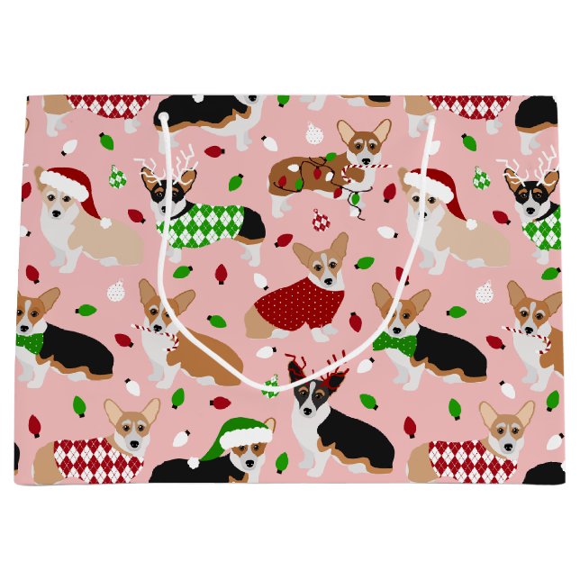 Christmas Corgi Dogs Large Gift Bag (Front)