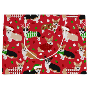 Christmas Corgi Dogs Large Gift Bag