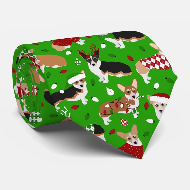 Christmas Corgi Dogs Neck Tie (Rolled)