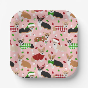 Christmas Corgi Dogs Paper Plates
