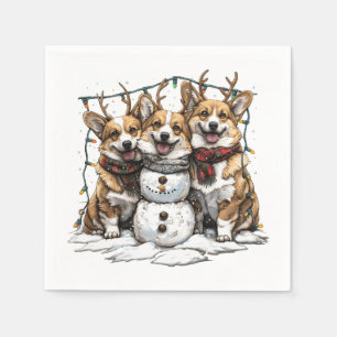 Christmas Corgi Dogs Snowman Napkin