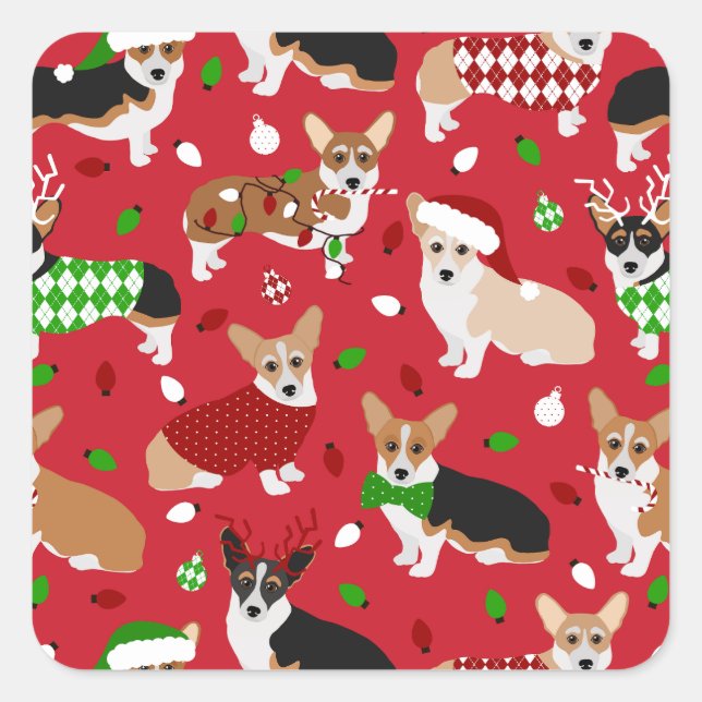 Christmas Corgi Dogs Square Sticker (Front)