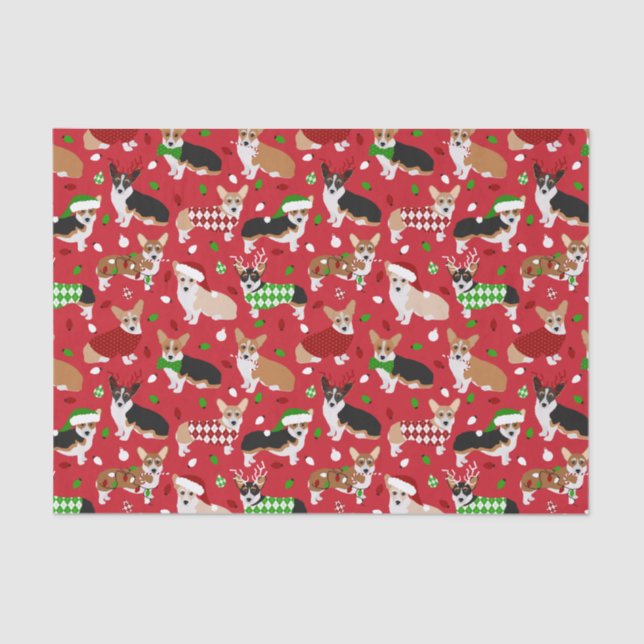 Christmas Corgi Dogs Tissue Paper (Front)