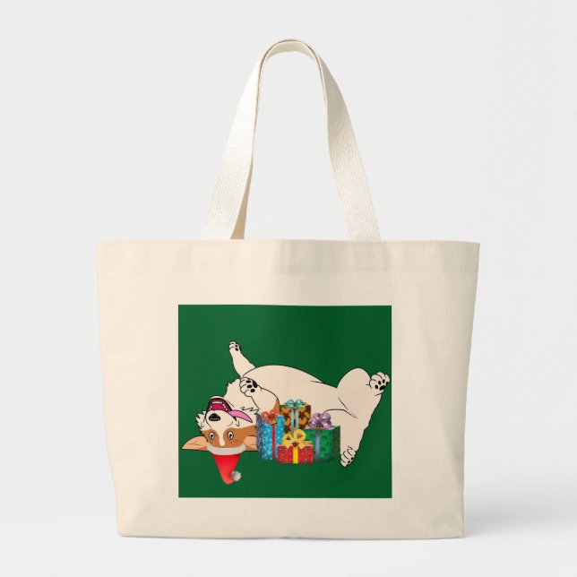 Christmas Corgi Large Tote Bag (Front)