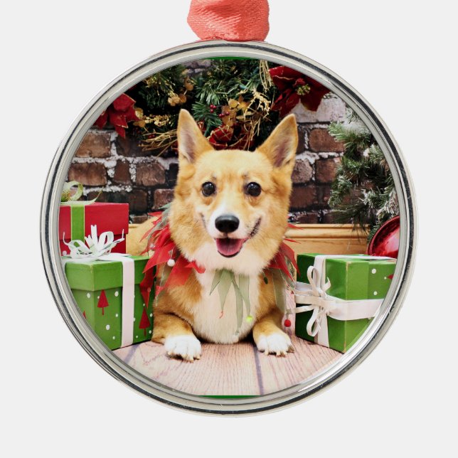 Christmas - Corgi - Pancake Metal Tree Decoration (Front)