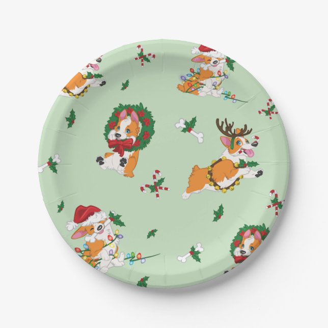 Christmas Corgi Paper Plates (Front)