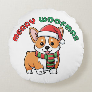 Christmas Corgi Round Pillow: Merry Woofmas Cushion