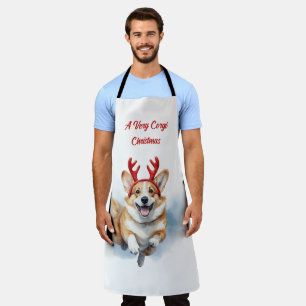 Christmas Corgi with Reindeer antlers leaping Apron