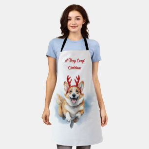Christmas Corgi with Reindeer antlers leaping Apron