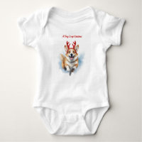 Christmas Corgi with Reindeer antlers leaping 