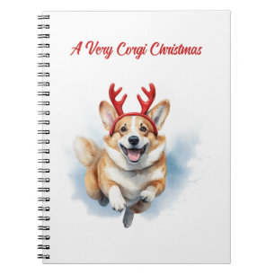 Christmas Corgi with Reindeer antlers leaping  Notebook
