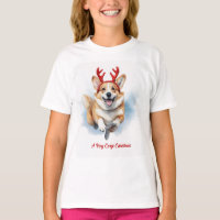 Christmas Corgi with Reindeer antlers leaping 