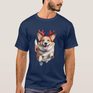 Christmas Corgi with Reindeer antlers  T-Shirt