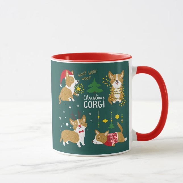 Christmas Corgi | Woof Woof Woof Mug (Right)