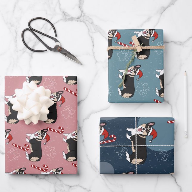 Christmas Corgi Wrapping Paper Sheet (Front)