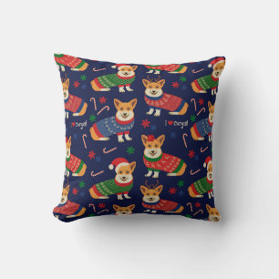 Christmas Corgis: Festive Vintage Illustration. Cushion