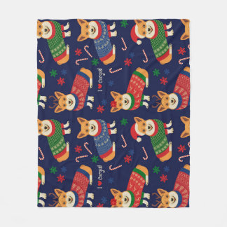 Christmas Corgis: Festive Vintage Illustration. Fleece Blanket