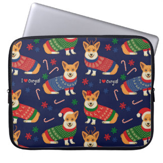Christmas Corgis: Festive Vintage Illustration. Laptop Sleeve