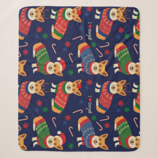 Christmas Corgis: Festive Vintage Illustration. Sherpa Blanket