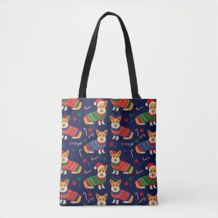 Christmas Corgis: Festive Vintage Illustration. Tote Bag