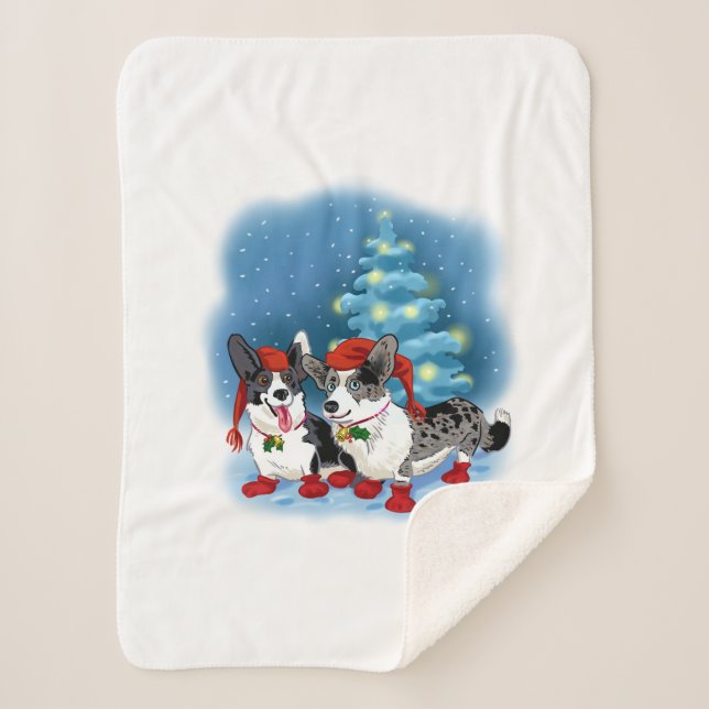 Christmas Corgis Sherpa Blanket (Front)