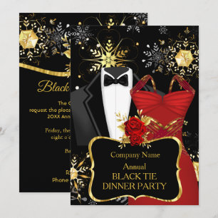 Christmas Corporate Black Tie Dinner Party Red Invitation