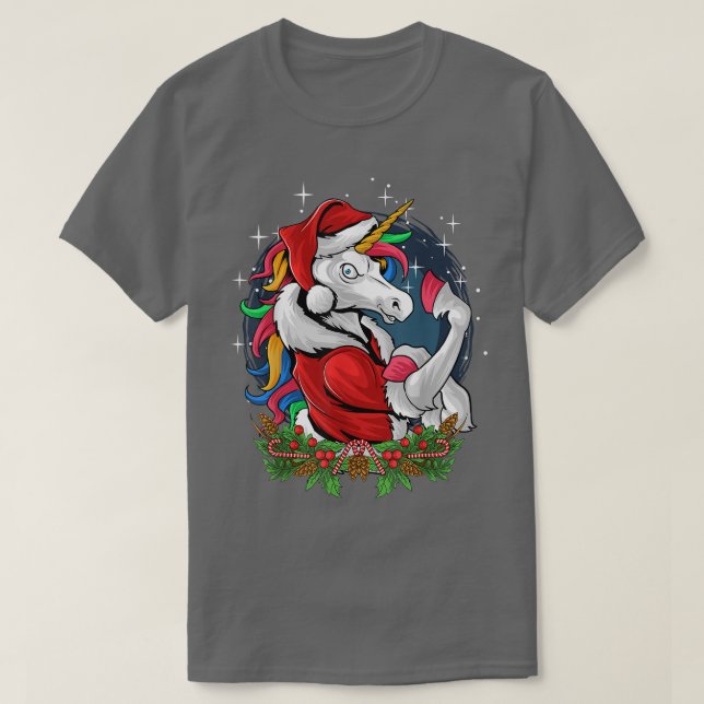 Christmas Costume Xmas PJ Santa Hat Unicorn  T-Shirt (Design Front)