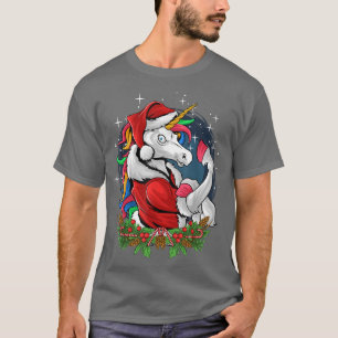 Christmas Costume Xmas PJ Santa Hat Unicorn T-Shirt