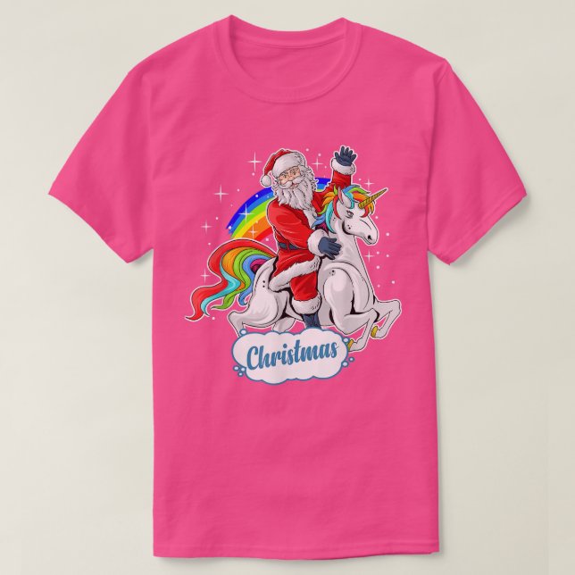 Christmas Costume Xmas PJ Santa Riding Unicorn  T-Shirt (Design Front)