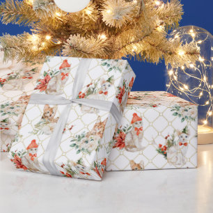Christmas Cosy pattern with Cats & flowers  Wrapping Paper