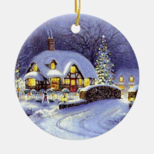 Christmas Cottage Ceramic Tree Decoration