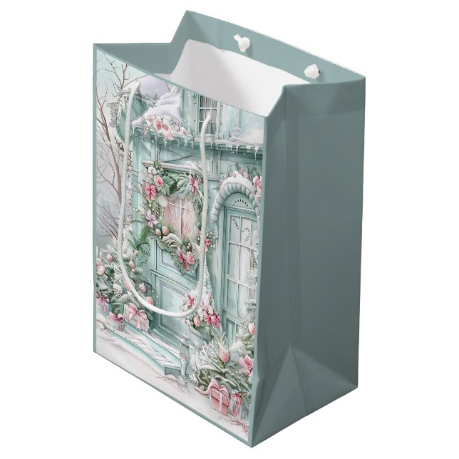 Christmas Cottage Medium Gift Bag (Front Angled)