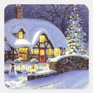 Christmas Cottage Square Sticker