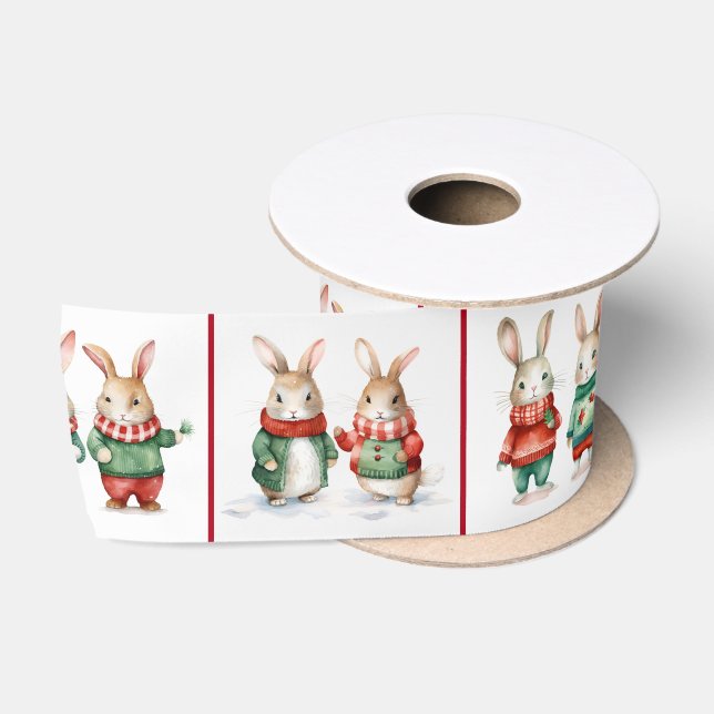 Christmas Cottontail Rabbit Couples Satin Ribbon (Spool)