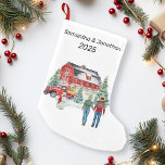 Christmas  Country Barn Winter Small Christmas Stocking<br><div class="desc">This design was created though digital art. It may be personalised in the area provided or customising by changing the photo or added your own words. Contact me at colorflowcreations@gmail.com if you with to have this design on another product or to change the number, gender or hair colour of the...</div>